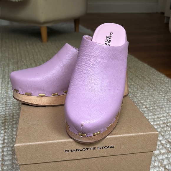 Charlotte Stone Purple Mules with Wooden Sole - Picture 5 of 11